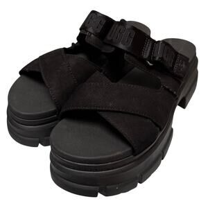 UGG Black Ashton Slide Sandals Chunky 2" Platform Hook Loop Closure Slip On-9.5